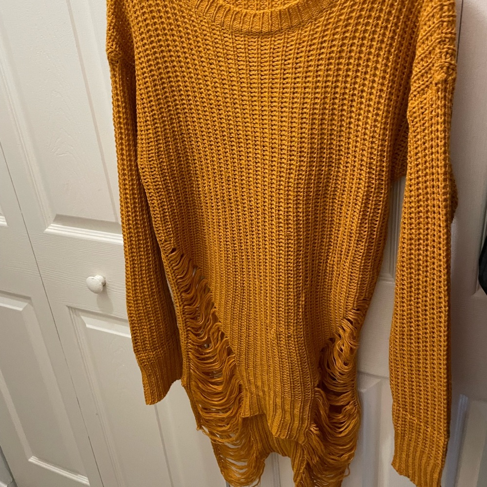 Mustard Yellow Ripped Style Sweater